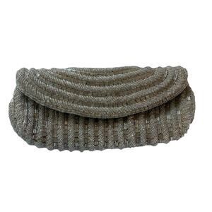 Vintage Carlo Fellini Beaded Satin Purse Clutch or Shoulder Bag Silver Evening